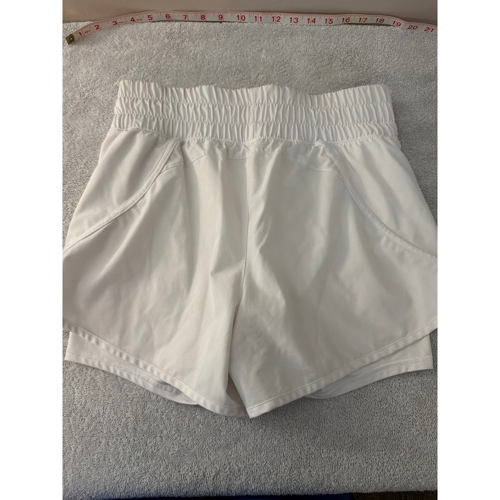 Avia Womens White 2-in-1 Running Shorts Smocked Waist Zipper Pocket Size S 4-6 - Picture 4 of 5